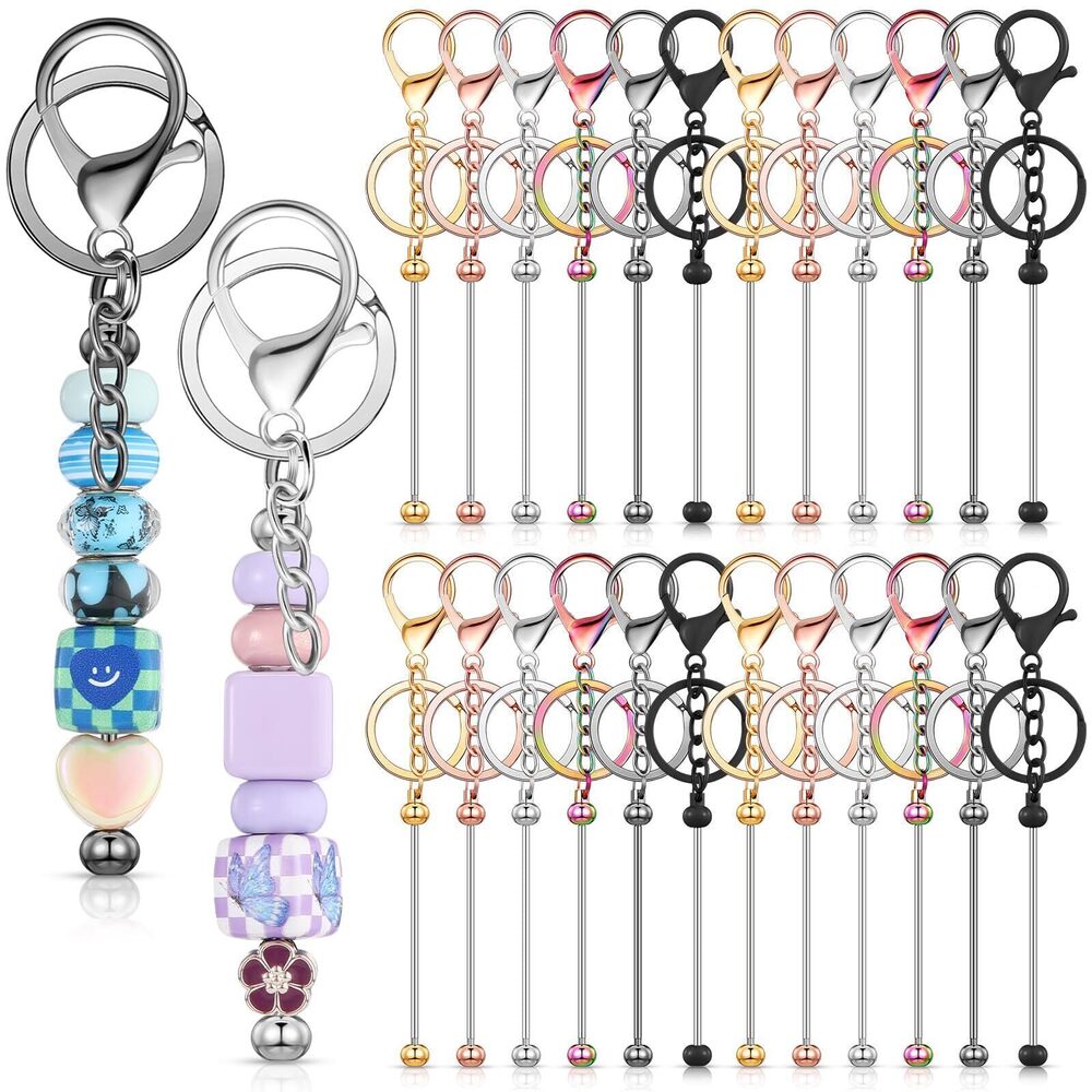 7998 24 Pcs Beadable Keychain Bars Bulk Beads for Keychain Making Kit Gifts